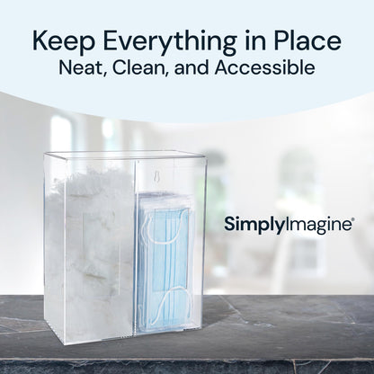 SimplyImagine Dual Hygiene Dispenser Station - Clear Acrylic - Glove Dispenser with Dust-Free Lid - Wall-Mount & Tabletop Glove Holder - Sanitation Station & Mask Container & Hairnet Holder