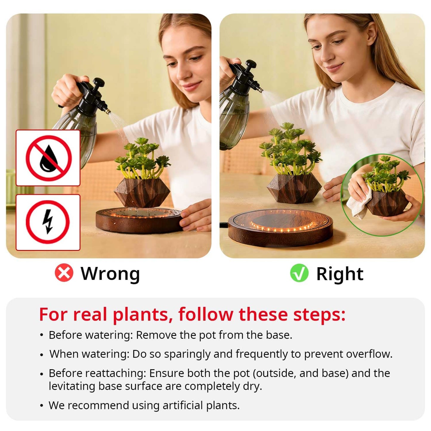 CENTRALEV Magnetic Levitating Plant Pot with LED Light, 360° Rotating Floating Planter for Succulents, Unique Gift for Christmas, Valentine's & Mother's Day, Modern Home Office Desk Decor