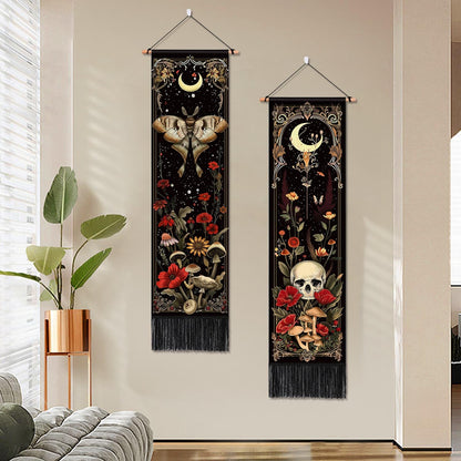 ARTCREATOR Pack of 2 Witchy Gothic Wall Bedroom Decor Moth Moon Tapestry Skull Mushroom Vertical Tapestries Retro Floral Flowers Tapestries for Bedroom Aesthetic Alt Room (12.8 x 51.2 inches)