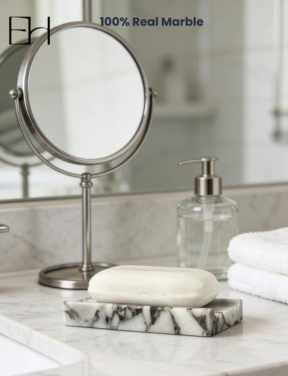 EXCHUES Marble Soap Dish - Soap Dish for Shower, Shower Bar Soap Holder, Stone Soap Container for Marble Bathroom Accessories, Decorative Dish with Drainage Rectangular (Calacatta Viola)