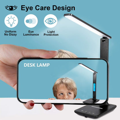 LAOPAO Desk Lamp with Wireless Charger: USB Charging Port, Table Lamp with Clock, Desk Lamps for Home Office College Dorm Room Essentials