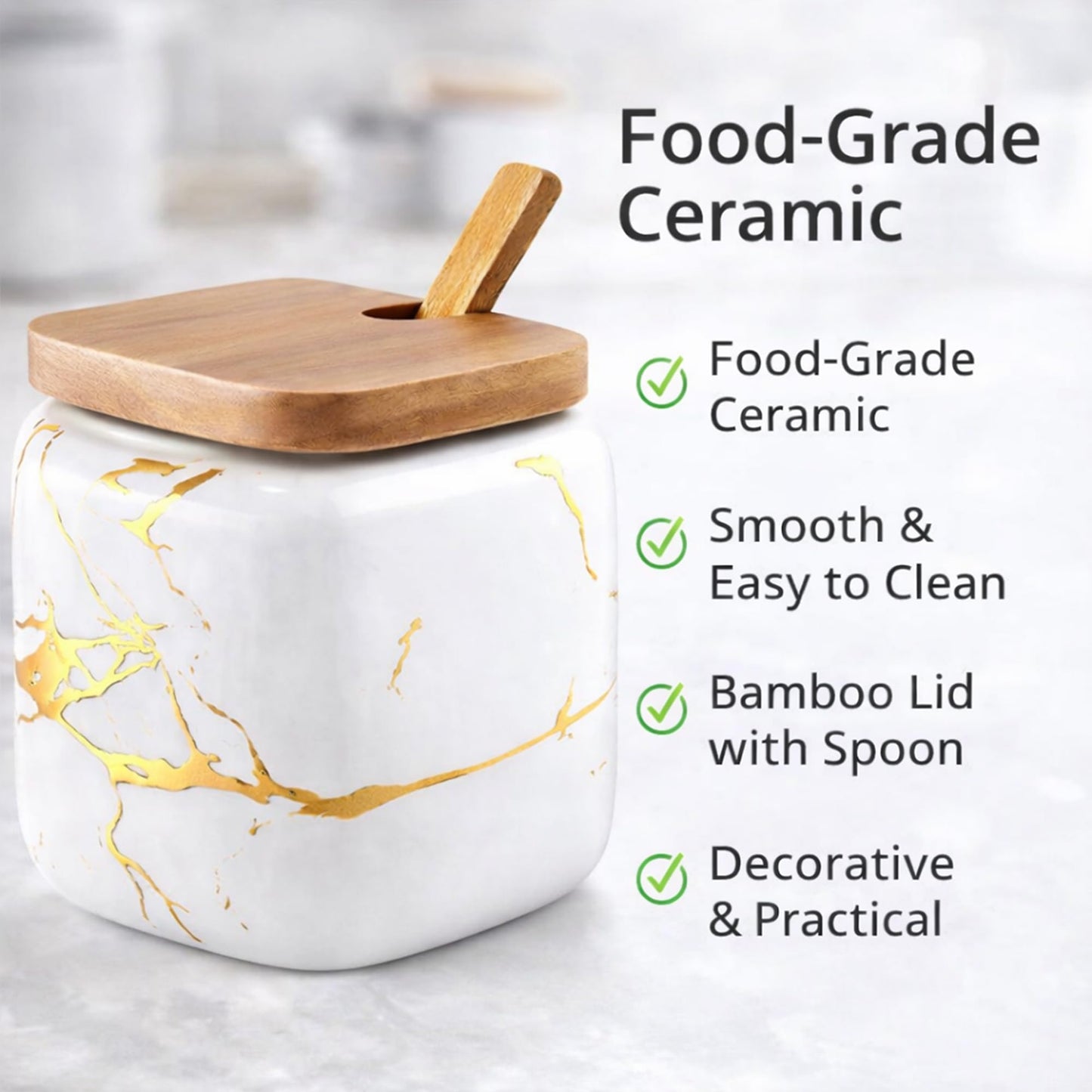 JFFLYIT 3 Pcs Sugar Bowls Ceramic Coffee Jar Set Ceramic Seasoning Jar with Lid Spoon and Tray/Food Storage Canister (Color Mixing)