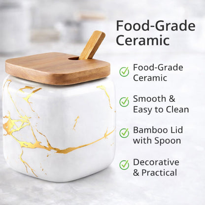 JFFLYIT 3 Pcs Sugar Bowls Ceramic Coffee Jar Set Ceramic Seasoning Jar with Lid Spoon and Tray/Food Storage Canister (Color Mixing)