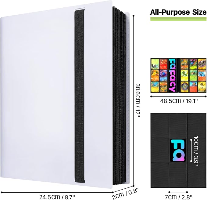 【2026】Trading Card Binder 9 Pocket, Premium Sports Collection Binder Game Cards Book with Sleeves Side Loading, Anti-open Strap Double Sided Waterproof 360 Card Folder