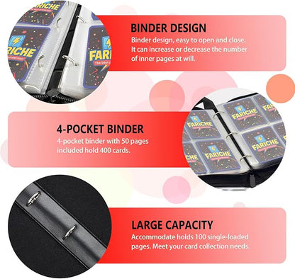 Trading Card Binder for TCG Cards, 4-Pocket Portable Card Collector Ablum Holder Book Fits 400 Cards with 50 Removable Sleeve, Waterproof BKM Card Binder Display Storage Carrying Cases for TCG-Storm