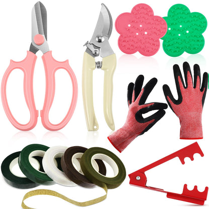 WILLBOND Gardening Gift Set for Women, Mother's Day Floral Arrangement Kit with Pruning Shears, Thorn Remover, Gloves and Floral Tape, Garden Tool Gift Kit for Mom, Wife, Garden Lovers(Pink)