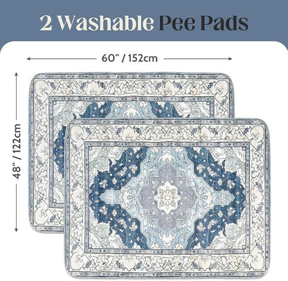 Washable Pee Pads for Dogs, 2 Pack Reusable Puppy Training Pads 60"x48" Super Absorbent Waterproof Dog Training Pads, Non-Slip Potty Pads, Whelping Pads Litter Mat Navy & Ecru