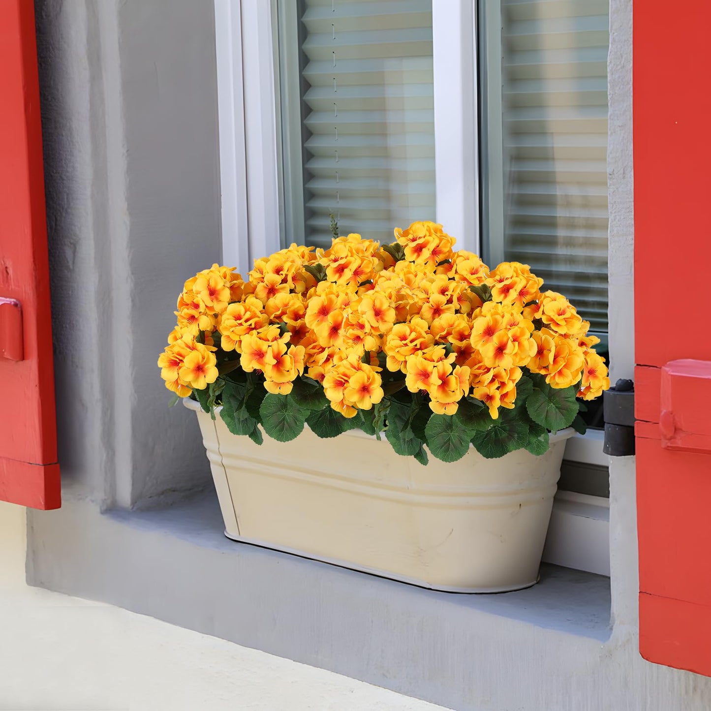 Hananona Artificial Geranium Flowers for Outdoors Geranium Silk Flowers Outdoor UV Resistant Garden Plants Faux Flowers for Home Kitchen Table Centerpieces Decor (6, Yellow)