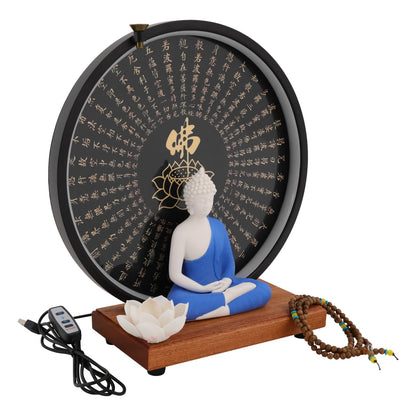 KUMOYOU Buddha Statue Decoration, Ceramic Buddha Statue with LED Ring Light & Backflow Incense Burner, Meditation Decor for Home and Office (Blue)