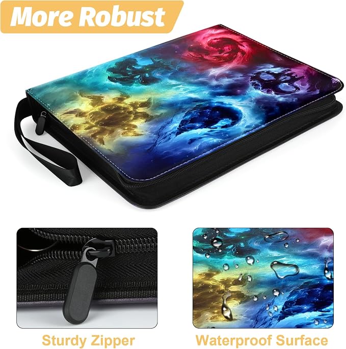 Trading Card Binder,4-Pocket Binder for Trading Cards Holds 400 Cards,Premium Collector Card Album for Standard Cards,Card Collection Folder for MTG,TCG,Game Cards (4 Pocket-Colorful Patterns)
