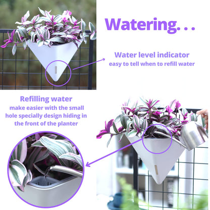 LaLaGreen Bundle - 12" x 4 Pack Black + 12" x 2 Pack White Large Self Watering Geometric Hanging Flower Vase Vessel with Metal Hanger, Modern Stylish Wall Mounted Succulent Pot Holder Decor