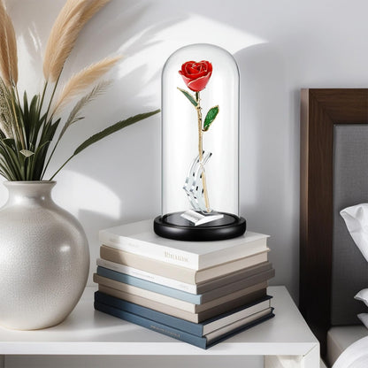 OLEKURT 13" Glass Display Dome Cloche with Wood Base, Cloche Bell Jar for Gold Dipped Rose, Antique Collectibles,Figurine, DIY Snow Globes, Plant
