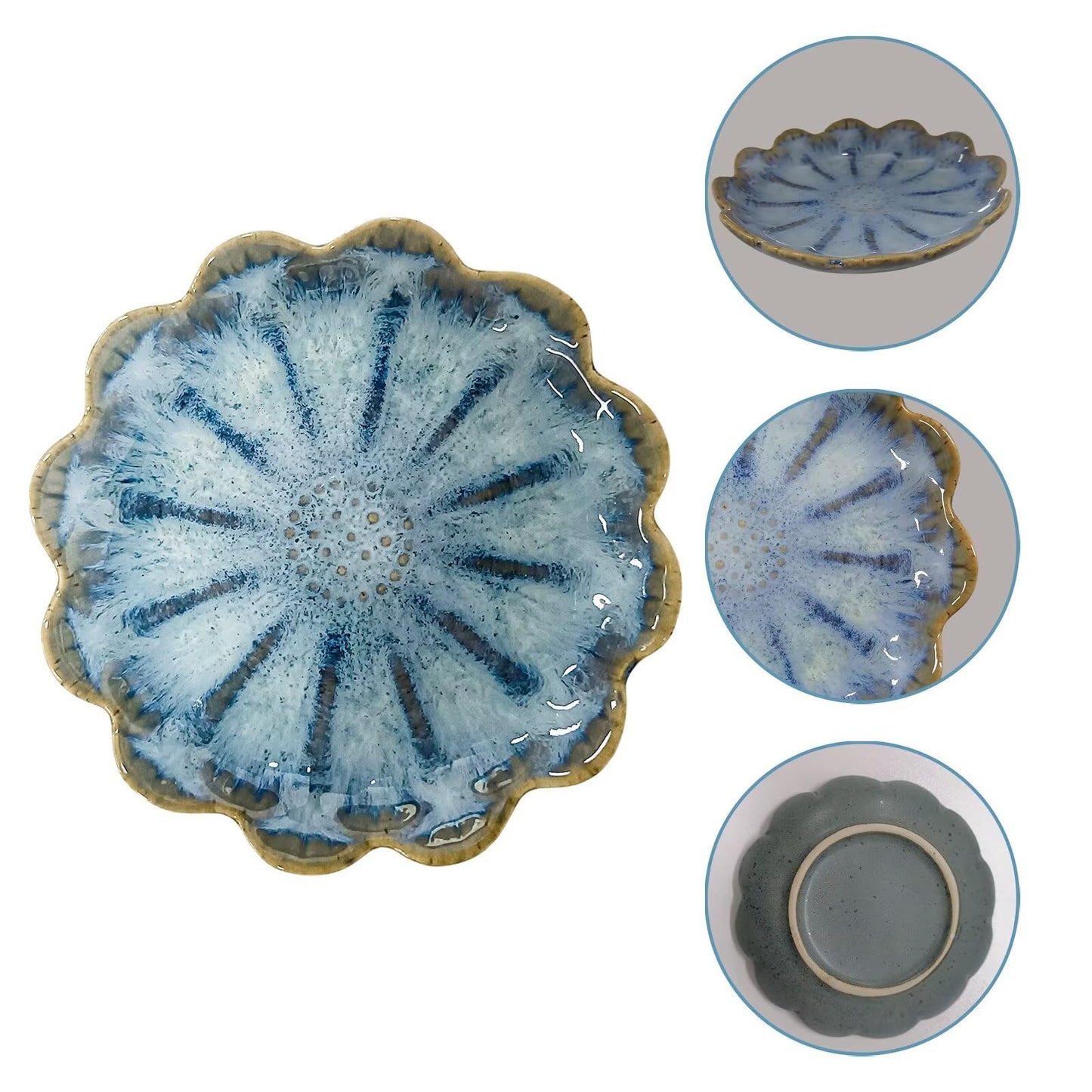 Koyzsen Lotus Ceramic Jewelry Tray, Small Trinket Jewelry Ring Holder Organizing Dish, for Parents Daughter Friends Sister, Birthday Gifts for Women, Retro Blue & Pink