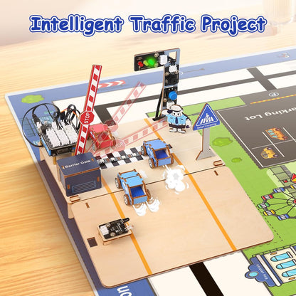 4-in-1 ESP32 STEM Smart Traffic Kit Compatible with Arduino, STEM Robotics Science Kit, Engineering Project STEA Activity Gift Suitable for School Education Kit, Family Education for Kids 12+