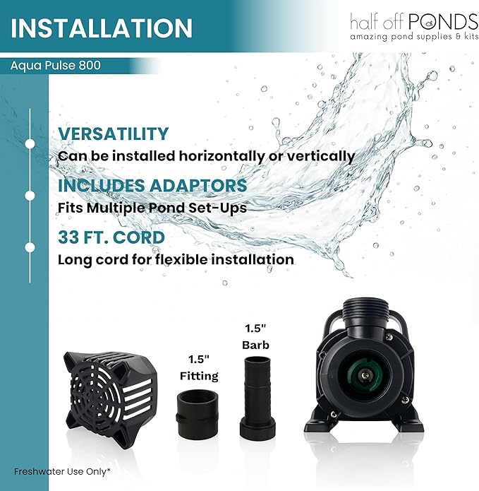 HALF OFF PONDS Submersible Water Pump, 800 GPH Pond Pump with 33FT Power Cord and 13FT Max Head, 82W Ultra Quiet Energy Efficient Pump for Koi Pond, Fountain, Waterfall, Water Garden, Skimmer