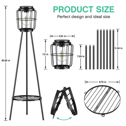 MXwcy 2 Pack Solar Lights Outdoor with Plant Stands, Solar Floor Lamp with LED Edison Bulbs for Garden Yard Pathway Driveway Front/Back Porch Decoration