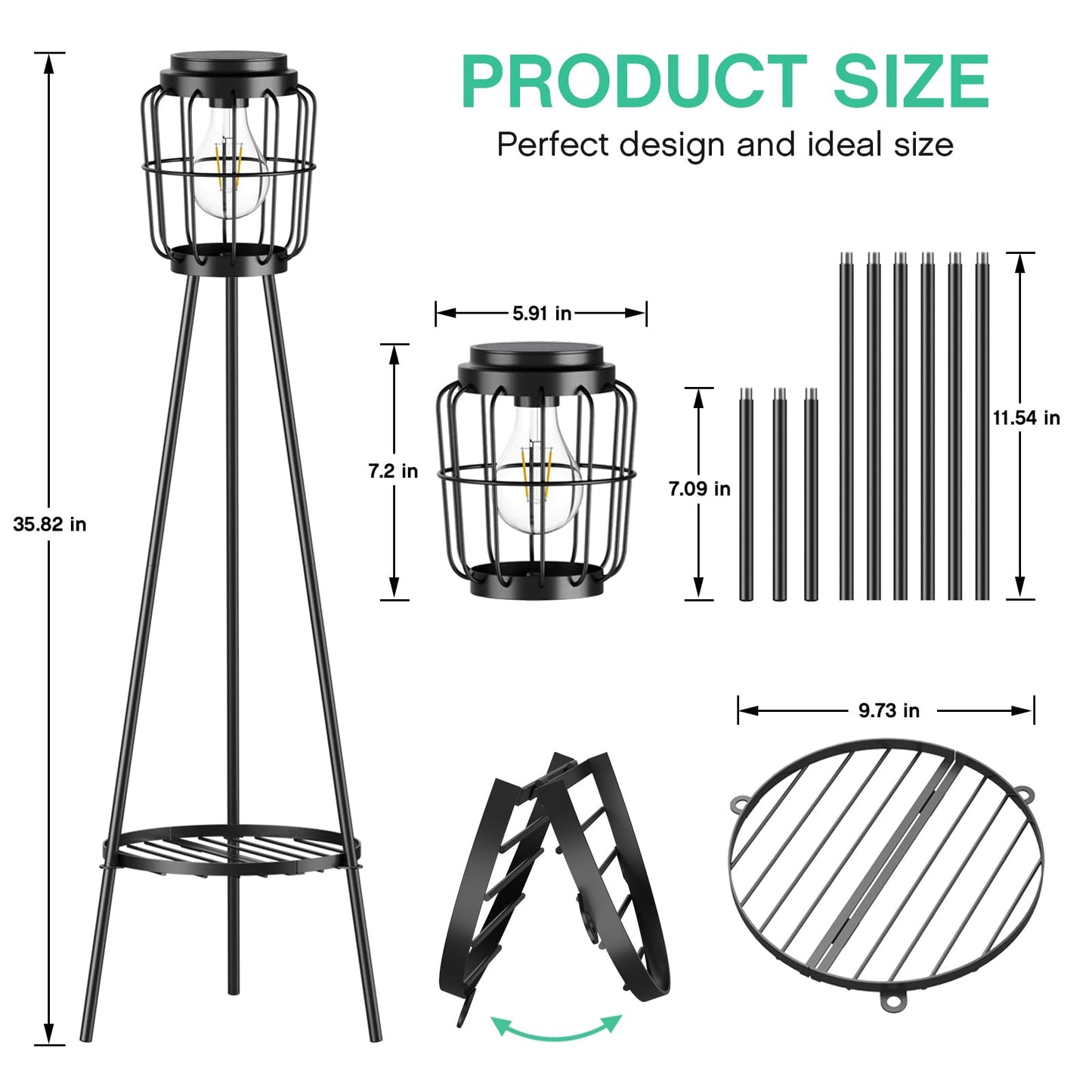 MXwcy Solar Lights Outdoor with LED Edison Bulbs, Solar Floor Lamp with Plant Stands for Garden Yard Pathway Driveway Front/Back Porch Decoration
