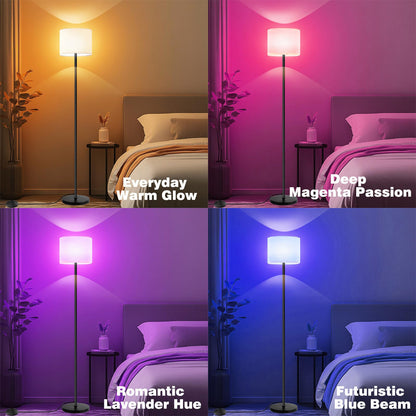 Fuvqeyes Smart Floor Lamp with APP & Remote Control - Dimmable RGB & White Light (3000K-6500K) for Living Room, Bedroom, Office - Modern Standing Lamp with 9W LED Bulb Included