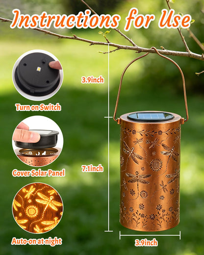 ANYTALK Birthday Gifts for Women Mom Grandma, Dragonfly Solar Lanterns Outdoor Waterproof, Hanging Solar Lights for Yard, Patio, Porch, Garden Decor