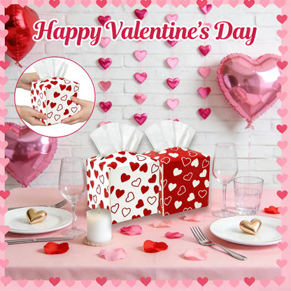 2 Pieces Valentine's Day Tissue Box Covers Red Heart PU Leather Tissue Box Cover Square Tissue Box Cover Holder for Home Bathroom Bedroom Office Table