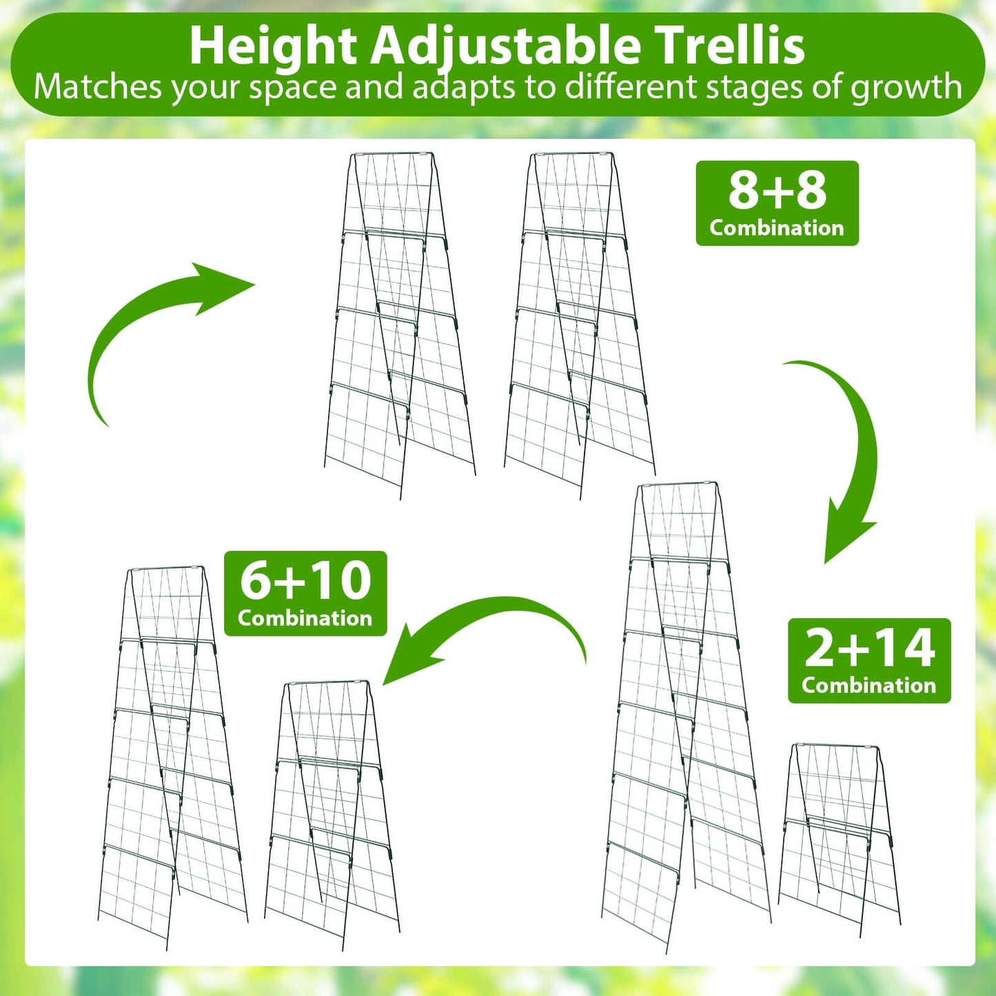 ROADPLUM 2 Pack Cucumber Trellis for Raised Garden Bed, Outdoor Sturdy Metal A-Frame Cucumber Trellis Support for Climbing Plants Vegetables with Accessories, Easy Installation & Easy Harvesting