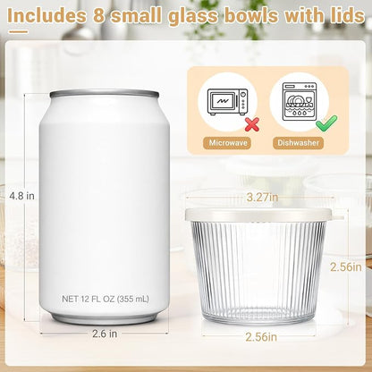 8pc Set of Small Glass Bowls with Lids 6.8oz Ribbed Clear Glass Containers Stackable Dessert Custard Pudding Cups Condiment Bowls for Sauces Dips, Nuts Oats, Candy Dessert, Cereal