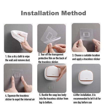 Soap Holder Dish Shower, Bar Soap Holder with Drainage, Self Draining Soap Holder, Wall Mounted Soap Box Tray Container for Bathroom, Bathtub Kitchen Sink (1PC White)