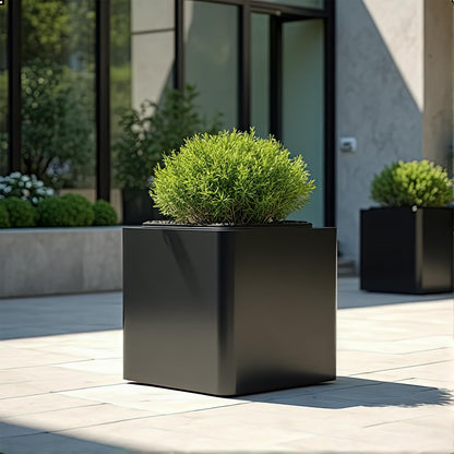 BHCORTEN Large Metal Square Planter 26" L x 26" W x 26" H, Heavy Duty Black Large Outdoor Planters with Drainage Hole for Porch/Patio/Garden