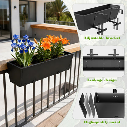 Dogetgd Railing Planter Box Metal Hanging Planter for Outdoor Balcony Heavy-Duty Window Planter Box with Adjustable Brackets