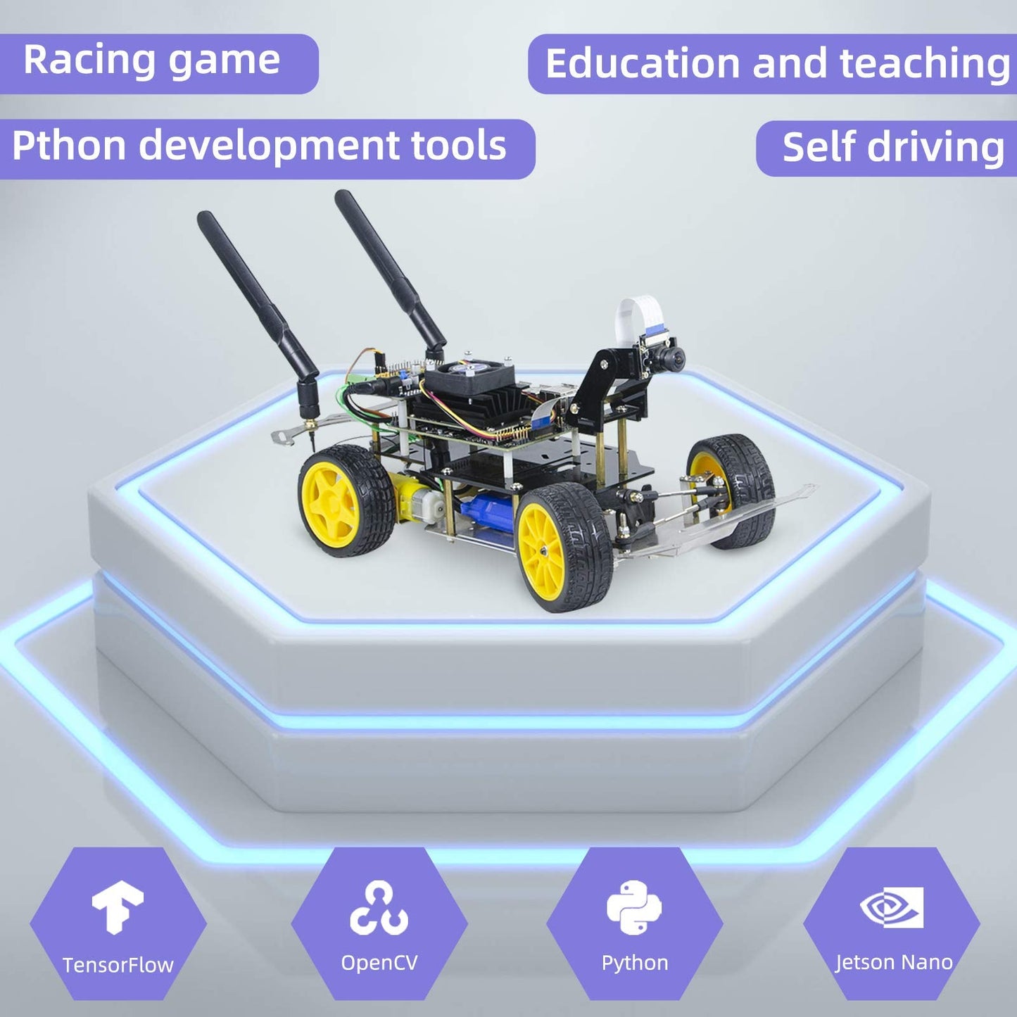 AI Racing Robot Kit Donkey Car Starter Kit Powered by Jetson Nano Deep Learning Self Driving Platform for Small Scale Cars Jetson Nano AI Smart Robot Car(Upgraded Version)