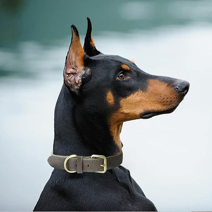 Mile High Life Genuine Leather Dog Collar, Heavy Duty Canvas Collar with Adjustable Metal Pin Buckle for Small Medium Large Dogs (Navy Blue, M Neck 15"-18")
