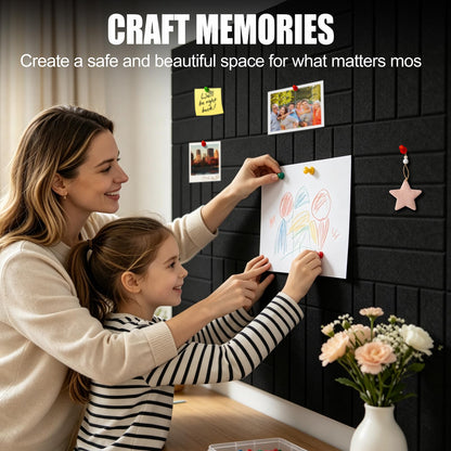Sesiyoiu 12-Pack Felt Bulletin Board, 47.2" x 35.4" Large Cork Board Alternative for Walls Decor, with 60 Pushpins, 70 Damage-Free, Thick Pin Board for Office, Home, Classroom - Black