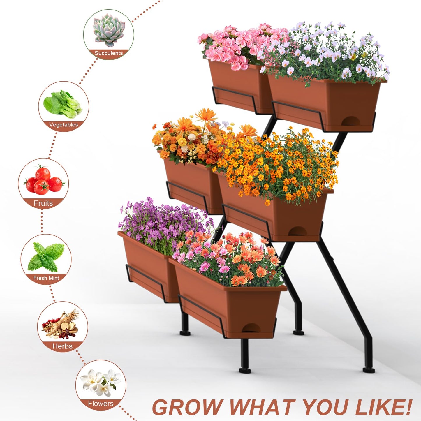 Vertical Garden Planter 3 Tier Vertical Raised Garden Bed Standing Garden Planters with 6 Container Boxes Elevated Garden Planters Indoor Outdoor Herb Planter for Flowers Vegetables Plants, Brick Red