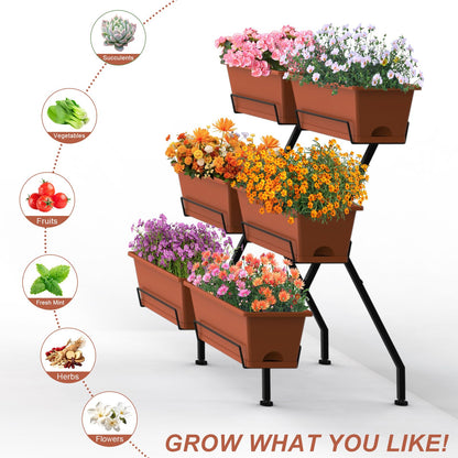 Vertical Garden Planter 3 Tier Vertical Raised Garden Bed Standing Garden Planters with 6 Container Boxes Elevated Garden Planters Indoor Outdoor Herb Planter for Flowers Vegetables Plants, Brick Red
