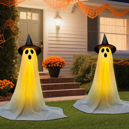 Halloween Decorations Outdoor & Indoor Decor - 2 Pack 59-inch Remote Control Spooky Ghost String Lights with Witch Hats, Halloween Lights for Porch, Yards, Patio, Garden Lawn, Party