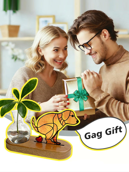 AfanDank Handmade Dog Propagation Stations： Funny Hydroponic Vase with Wooden Stand for Indoor Plants, for Plant Lovers Women Mom, Office Desk & Home Decor