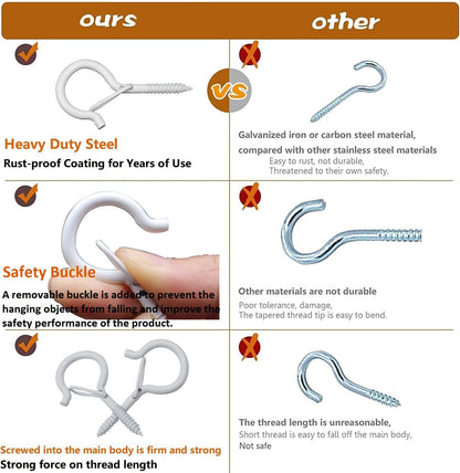 Zzbety 20 PCS Q-Hanger Hooks White - Screw in Hooks with Safety Buckle Design Christmas Lights Hanger Outdoor Wire Fairy Lights and String Lights, Easy to Release, Include 1 Wing Nut Driver