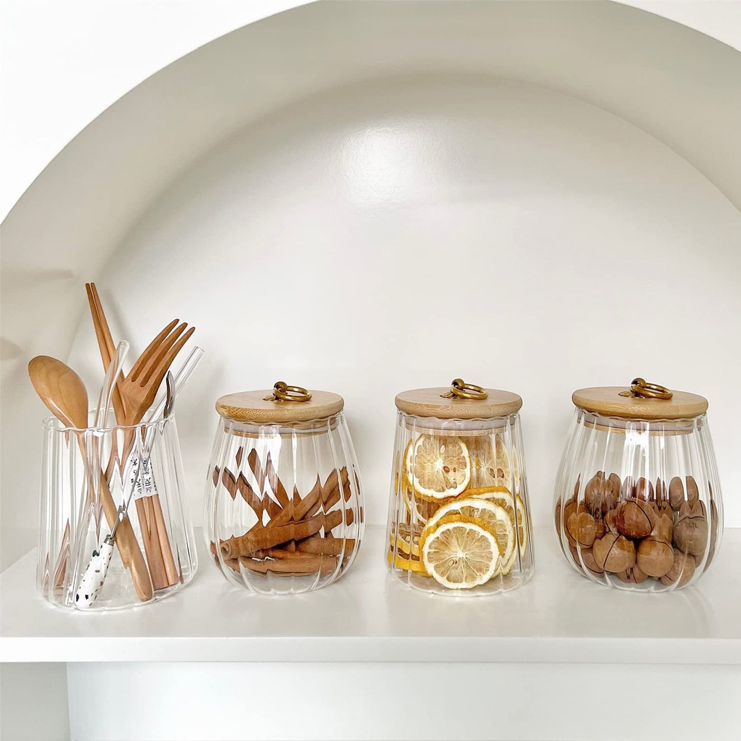 Galazzz 38 FL OZ Glass Jars with Bamboo Lids, Airtight Storage Containers, Large Candy Jars for Coffee Nuts Cookies, Decorative Glass Canister, 1130ml Oval