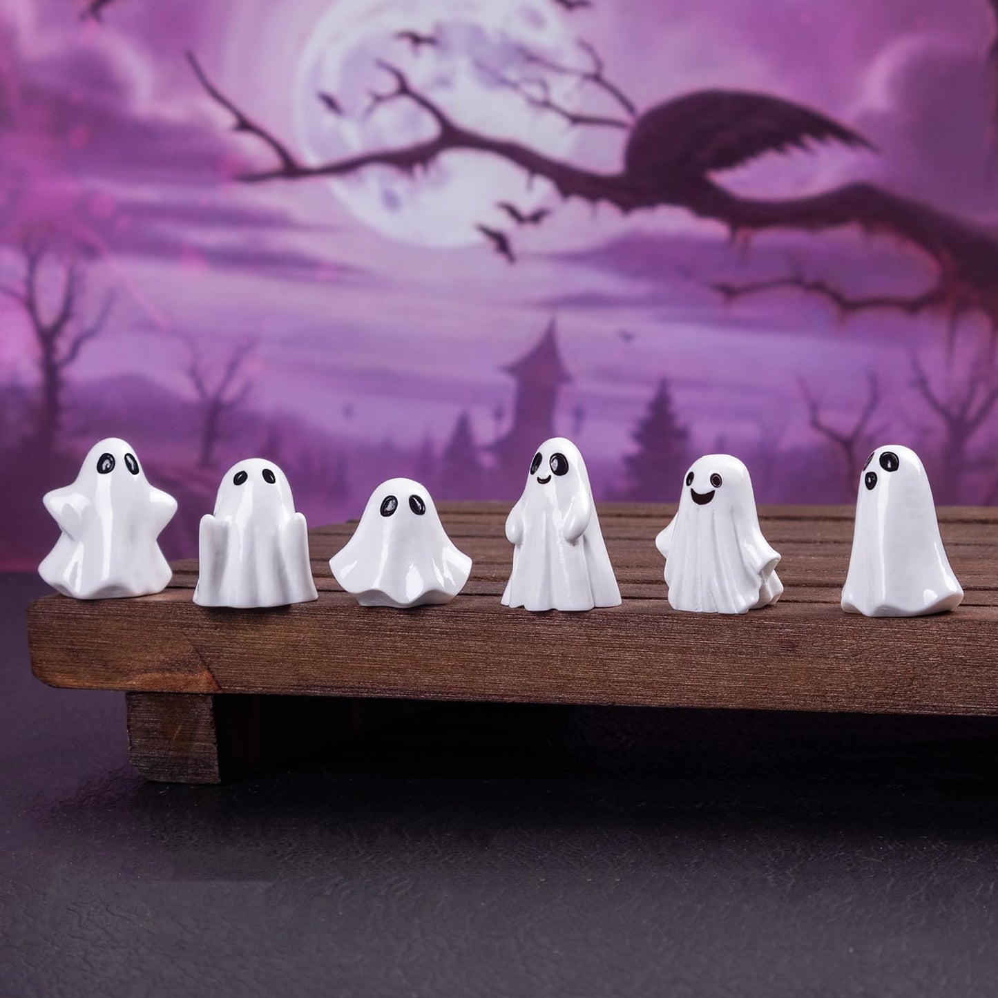 Cutecutedy 60Pcs Mini Resin Ghost Figurines,Tiny Little Ghosts for Halloween Decor,Cute Spooky Vase Filler,Tiered Tray & Table Centerpiece,Miniature Party Favors,Home Decor
