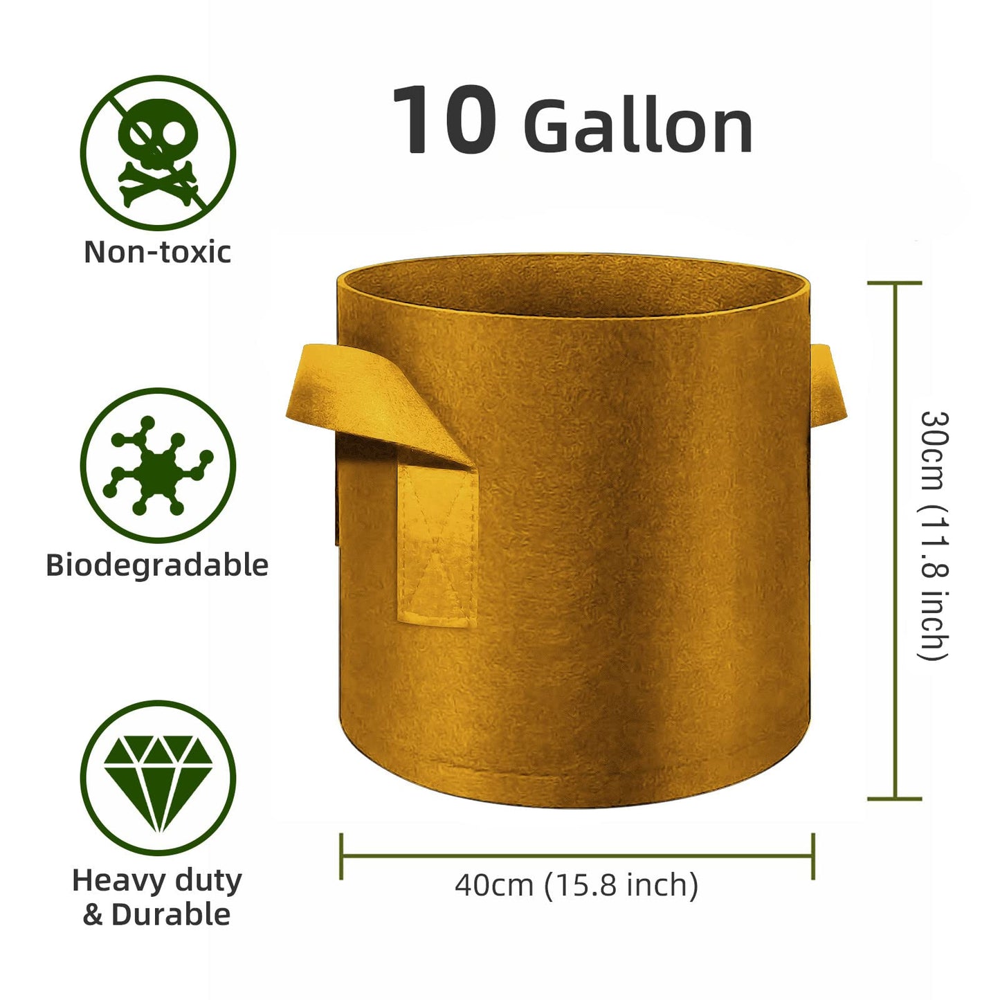 WHATWEARS 12-Pack 10 Gallon Plant Grow Bags, Thickened Nonwoven Fabric Pots with Handles, Vegetable Planter Bags Containers, Cloth Planters for Garden Vegetable/Flower/Plant/Fruits Outdoor (Brown)