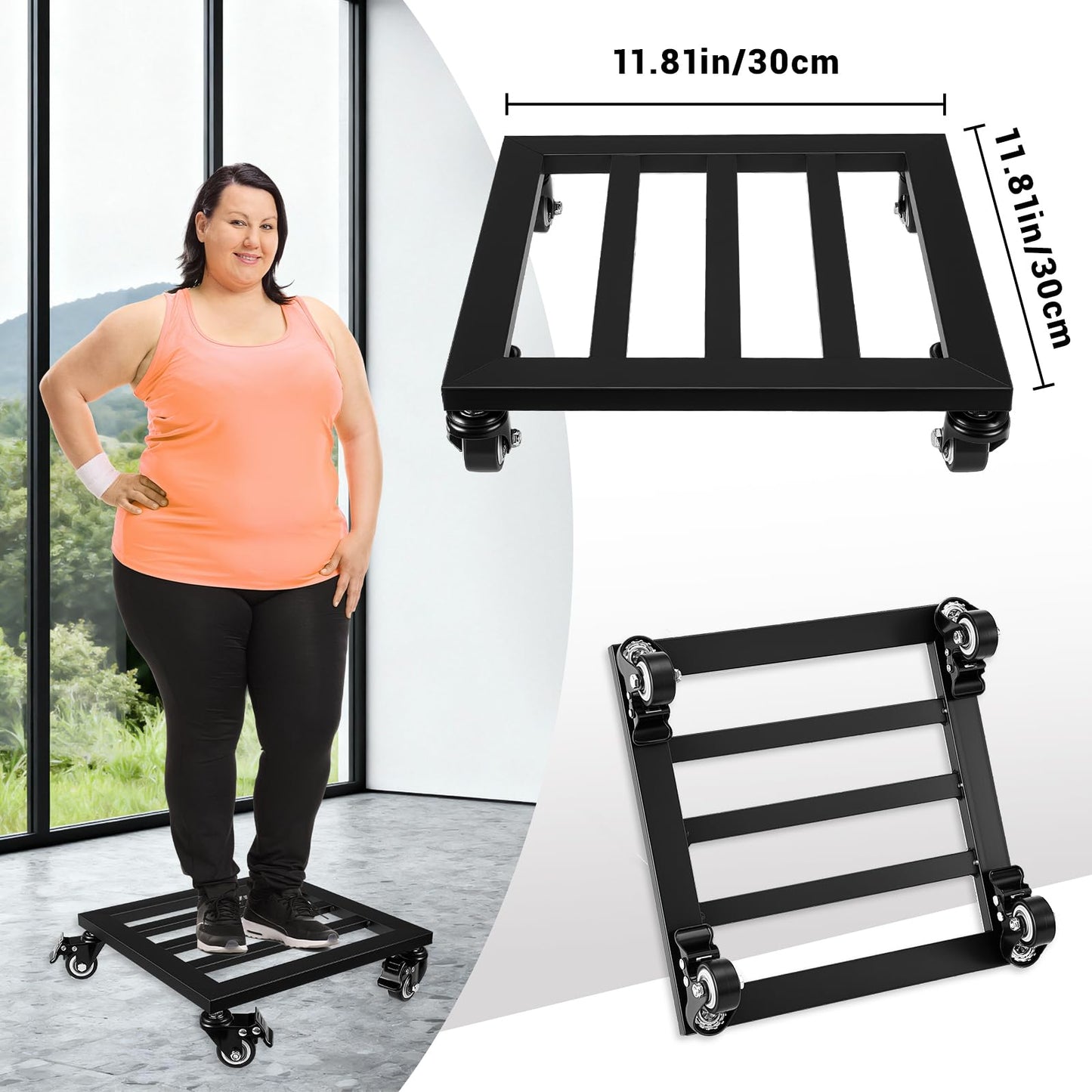 Plant Stand with Wheels,Metal Plant Caddy Heavy Duty Rolling Plant Stand Indoor Outdoor,12'' Square Wheeled Plant Dolly with Lockable Caster Wheels Holds up 380 Lbs Planter Mover for Home Garden