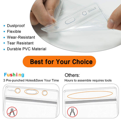 Fushing Pack of 50 Clear Plastic Vertical Badge Holders, Name Tag Holders, Card Holders (L)