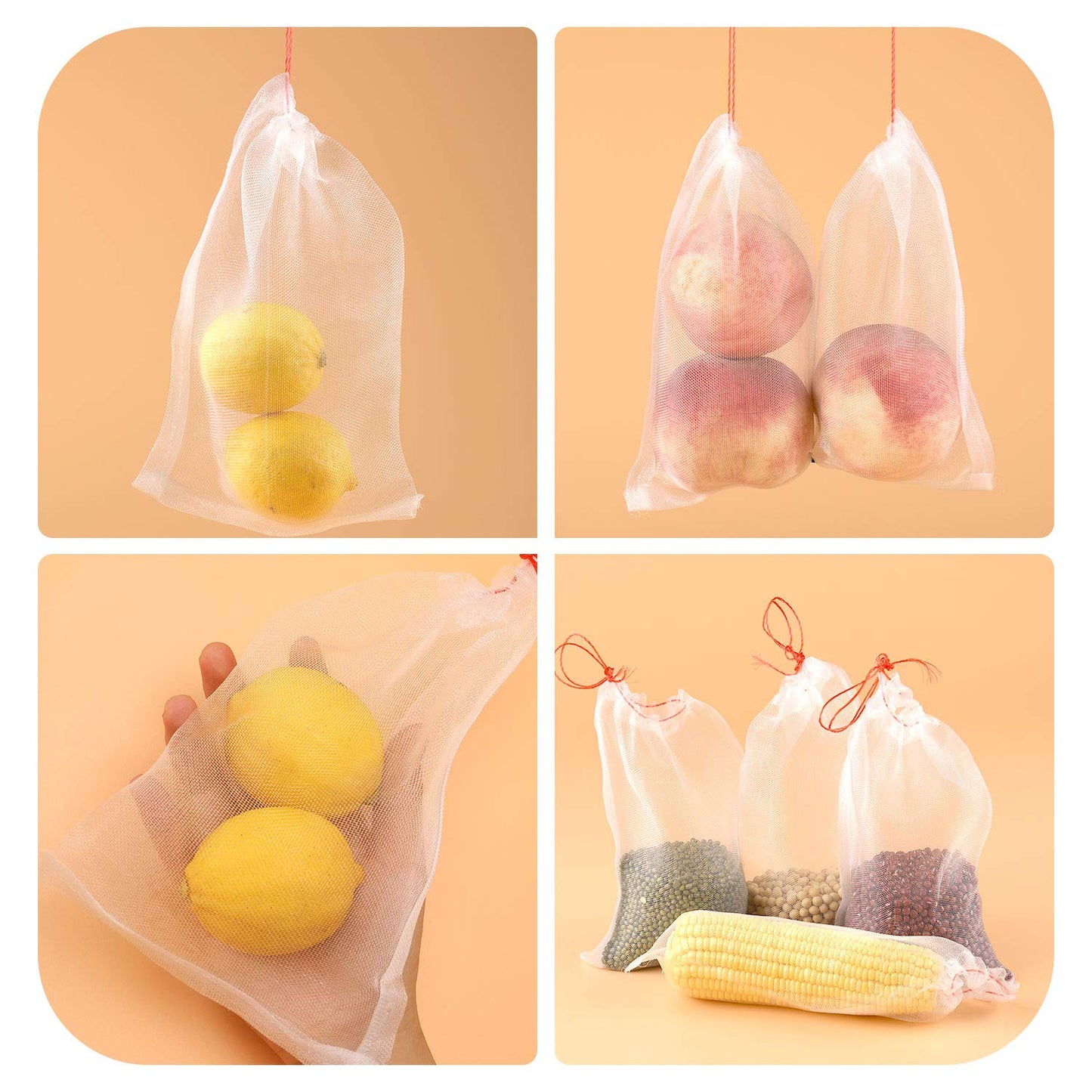 Kikhope 50 Pcs Fruit Protection Netting Bags, 10"x6" With Drawstring, Garden Barrier for Protecting Fruits