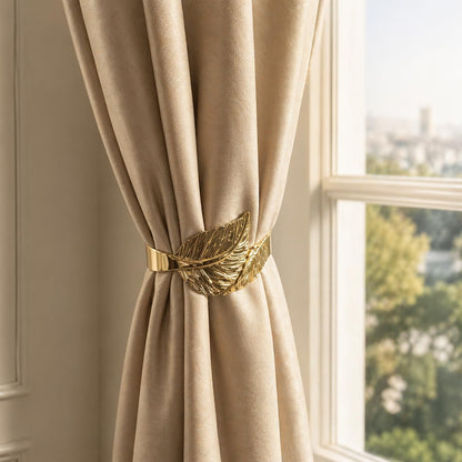 Curtain Tiebacks 2Pcs Curtain Ties Elegant Feather Curtain Tie backs Premium Alloy Spring Curtain Clips No Drilling Curtain Ties for Modern Luxury French Nordic Minimalist Home Decor Curtain Holdbacks