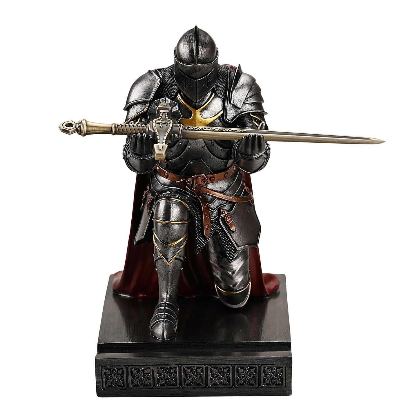 Amoysanli Medieval Armored Warrior Wearing Outerwear, Mobile Phone Stand Knight Pen Holder Desk Organizers, Resin Bookends Paperweight with a Letter Opener for Desk (Iron)