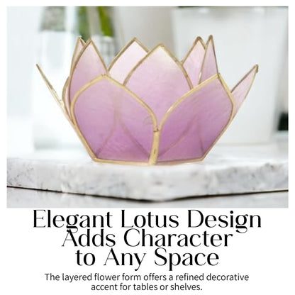 Om Gallery Mini Gemstone Lotus Tealight Holder - Handcrafted Capiz Shell Design for Soft Glow, Elegant Home & Table Decor, Wedding Centerpieces, Votive Candle Styling & Thoughtful Gifting - Amethyst