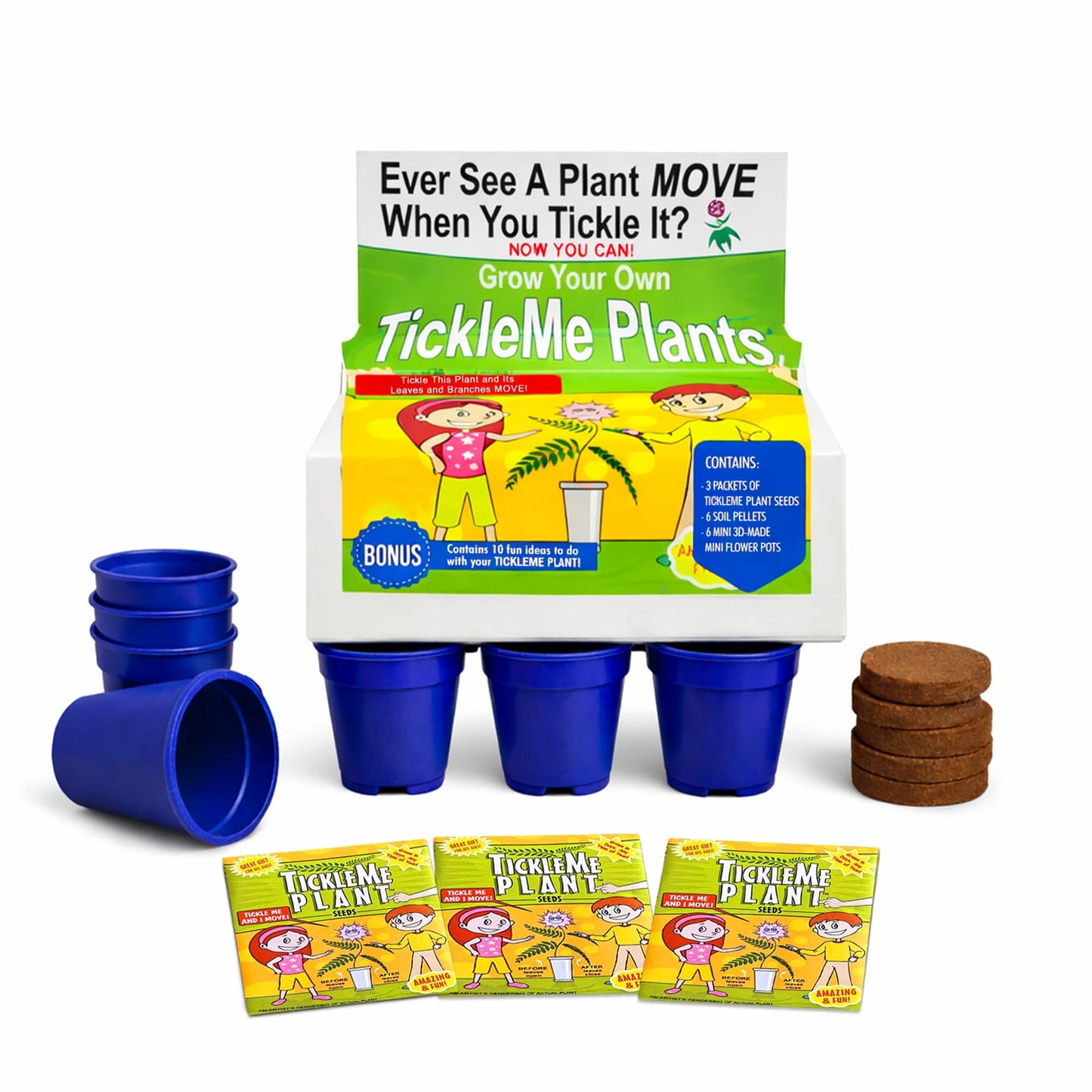 TickleMe Plant Deluxe Family Greenhouse Kit - Grow the Playful Plant that Closes Its Leaves When Tickled! Includes Mini Greenhouse, 3 Seed Packets, Soil Pellets & Pots - Fun Indoor Gardening Gift