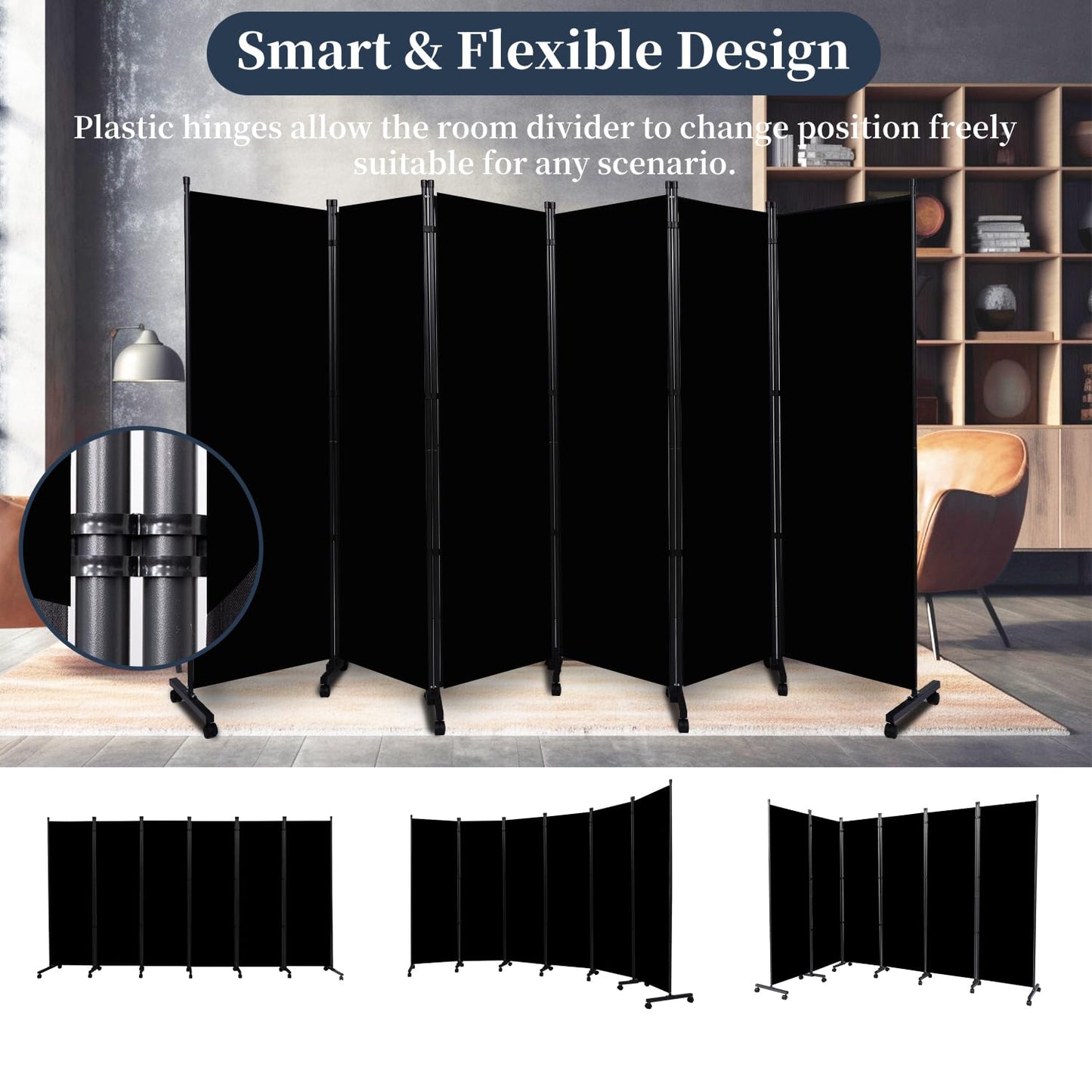 Room Divider 6 Panel-132''Wide Folding Privacy Screen,Large Partition Wall