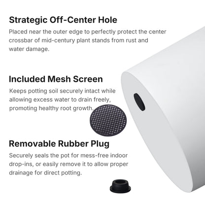 FaithLand 8 Inch Fiberstone Planter - Lightweight Modern Cylinder Plant Pot with Drainage Hole & Plug, Indoor Outdoor Use, Matte White