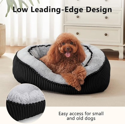 Dog Beds for Small Medium Large Dogs & Cats. Washable Pet Bed, Orthopedic Dog Sofa Bed, Soft Calming Sleeping Warming Puppy Bed (Black, Medium-(25’’x 21’’x 8’’))